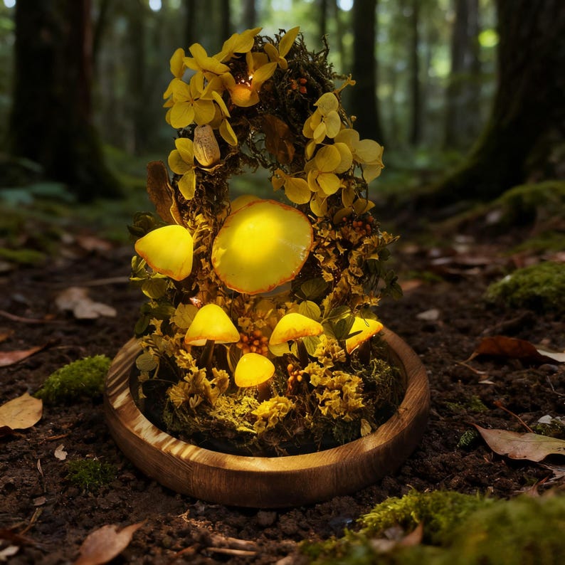 Yellow Mushroom Lamp LED Night Light 6.3 Inch Matte Lampshade 2200K Warm Light for Bedside Table Bookshelf