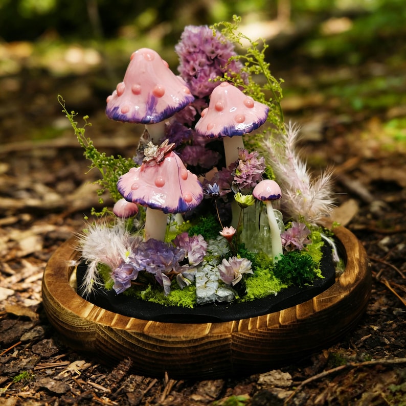Mushroom Lamp with Crystal, Pink LED Night Light, 6.3 in Height, 3.94 in Diameter, Matte Shade, 2200K Warm White, Home Decor