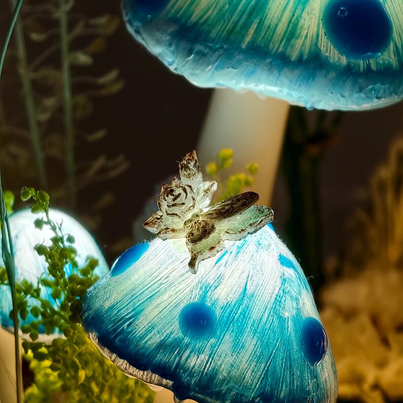 Blue Mushroom Lamp LED Desk Light 6.3in Height Matte Lampshade 2200K Warm White for Bedside Table Bookshelf Home Decor
