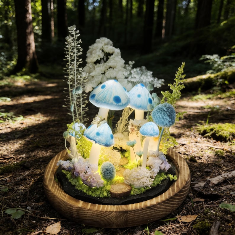 Blue Mushroom Lamp LED Desk Light 6.3in Height Matte Lampshade 2200K Warm White for Bedside Table Bookshelf Home Decor