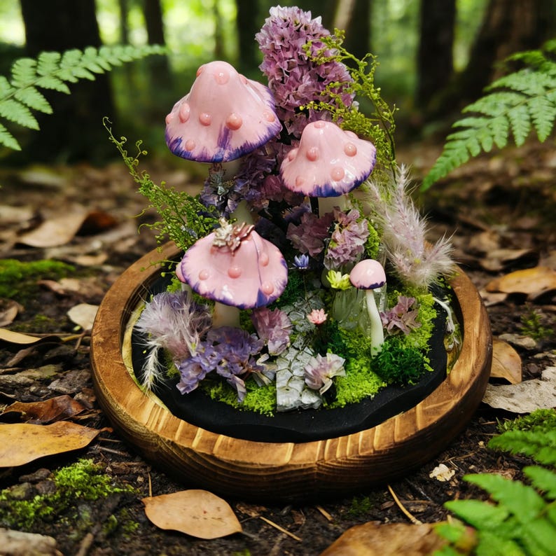 Mushroom Lamp with Crystal, Pink LED Night Light, 6.3 in Height, 3.94 in Diameter, Matte Shade, 2200K Warm White, Home Decor