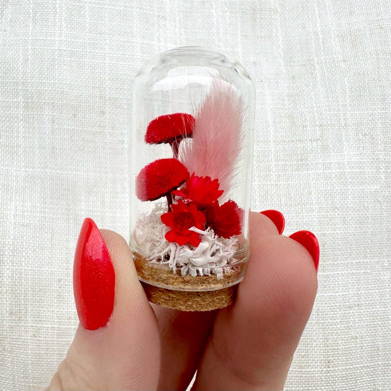 Dried Floral Glass Terrarium with Cork, Real Moss and Lichen, 1.75 in or 2.75 in Tall, No Watering Needed