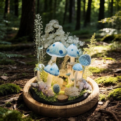 Blue Mushroom Lamp LED Desk Light 6.3in Height Matte Lampshade 2200K Warm White for Bedside Table Bookshelf Home Decor