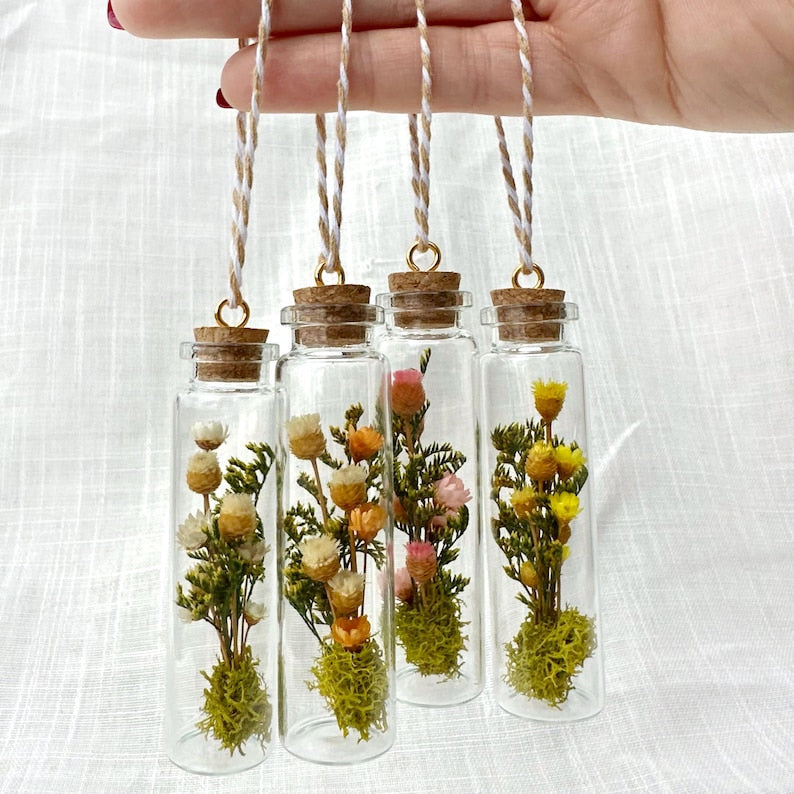 Mushroom Terrarium Glass Christmas Ornament with Real Dried Florals and Mosses