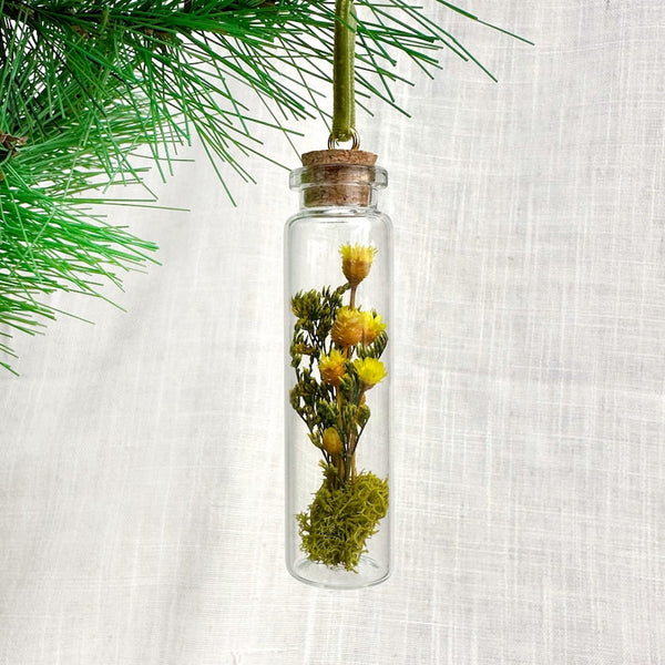 Mushroom Terrarium Glass Christmas Ornament with Real Dried Florals and Mosses