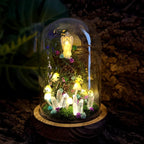 Angel Mushroom Night Light with Glass Dome, Wooden Base, LED Fairy Tale Table Lamp for Bedroom Decor, Standard or Large