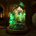 Green Mushroom Crystal Lamp LED Night Light with Wooden Base, Glass Dome, 12cm Diameter, 17.5cm Height