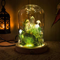 Yellow Quartz & Citrine Mushroom Glass Dome Night Light – LED Desk Lamp with Wooden Base, 12cm Diameter, 17.5cm Height