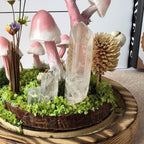 Mushroom Glass Dome Lamp with Crystals, Handmade LED Night Light, Wood Glass Clay Decorative Table Lamp for Bedroom Home Decor