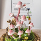Mushroom Glass Dome Lamp with Crystals, Handmade LED Night Light, Wood Glass Clay Decorative Table Lamp for Bedroom Home Decor