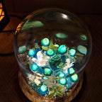 Blue Mushroom Crystal Lamp with Miniature Deer, LED Night Light, Wooden Base, 12cm Diameter, 17.5cm Height