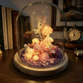 Pink Mushroom Glass Dome Lamp LED Night Light Wooden Base USB or Battery