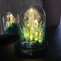 Crystal Night Light with Wooden Base, Blue Glow Fairy Tale Lamp, USB or Battery Powered, 17 cm Height