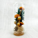 Glass Cloche Terrarium with Real Moss and Orange Dried Flowers, Mini Diorama Jar, 1.75 or 2.75 Inches Tall