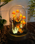 Mushroom Night Light with Glowing Crystals, Glass Dome & Wooden Base, Autumn Fairy Lamp, 4.7x4.7x6.7 in