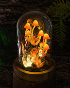 Mushroom Night Light with Glowing Crystals, Glass Dome & Wooden Base, Autumn Fairy Lamp, 4.7x4.7x6.7 in