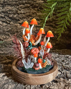 Mushroom Night Light with Glowing Crystals, Glass Dome & Wooden Base, Autumn Fairy Lamp, 4.7x4.7x6.7 in