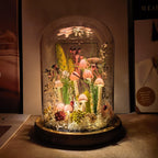 Mushroom Glass Dome Lamp – Handcrafted Forest Night Light, Pink, Small (3.94 x 3.94 x 6.3 in)