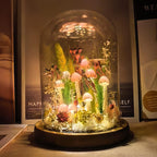 Mushroom Glass Dome Lamp – Handcrafted Forest Night Light, Pink, Small (3.94 x 3.94 x 6.3 in)