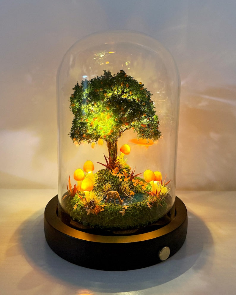 Autumn Fairy Tale Mushroom Lamp – Woodland Night Light with Acrylic or Glass Dome, USB or Battery Power, 6.69 Inch