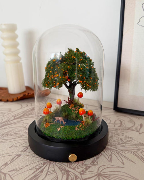 Autumn Fairy Tale Mushroom Lamp – Woodland Night Light with Acrylic or Glass Dome, USB or Battery Power, 6.69 Inch