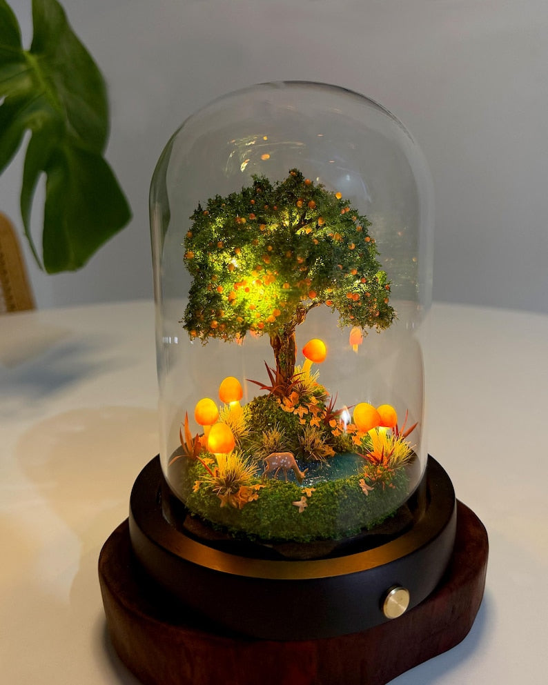 Autumn Fairy Tale Mushroom Lamp – Woodland Night Light with Acrylic or Glass Dome, USB or Battery Power, 6.69 Inch