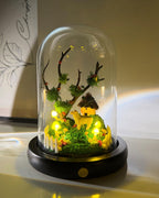 Mushroom Cottage LED Night Light with Sheep, Acrylic or Glass Dome, USB or Battery Powered, Wood Base, 6.69 Inch