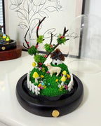 Mushroom Cottage LED Night Light with Sheep, Acrylic or Glass Dome, USB or Battery Powered, Wood Base, 6.69 Inch
