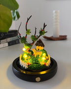 Mushroom Cottage LED Night Light with Sheep, Acrylic or Glass Dome, USB or Battery Powered, Wood Base, 6.69 Inch