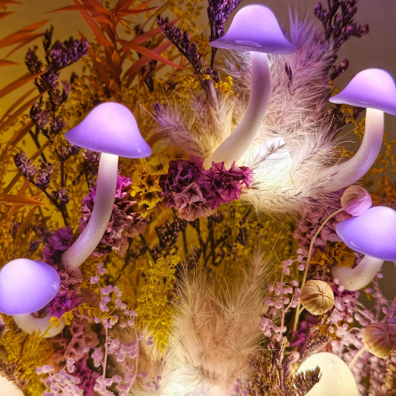 Mushroom Lamp with Amethyst Accent, LED Night Light, 2200K Warm White, Matte Finish, 6.3 Inch Height, 3.94 Inch Diameter