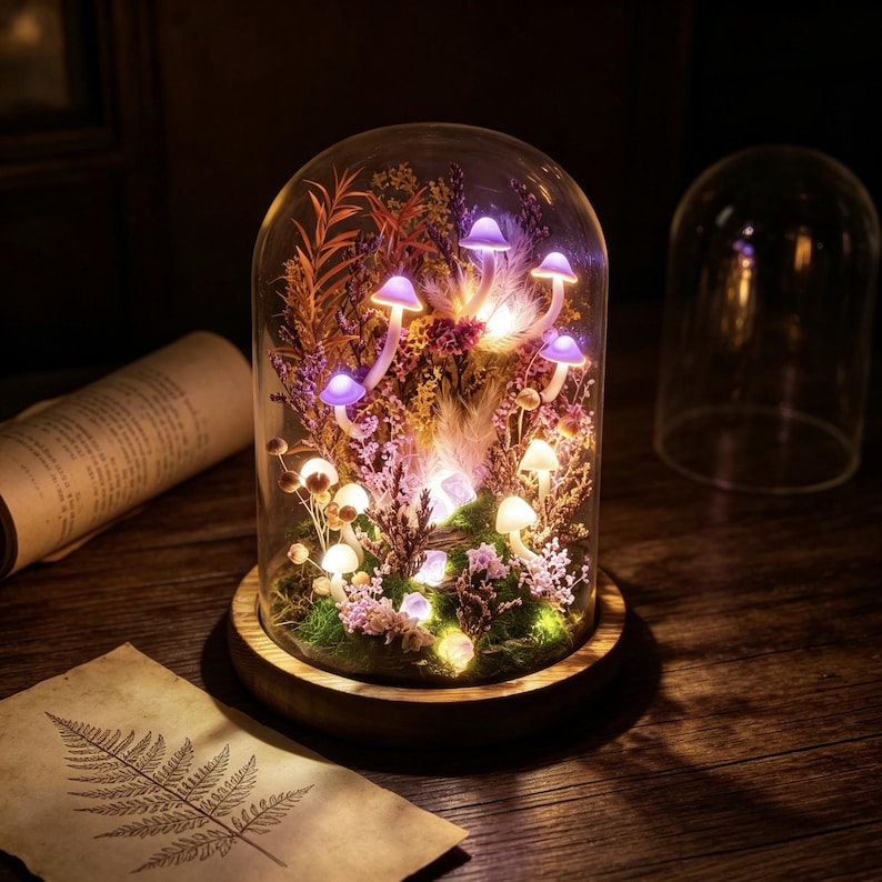 Mushroom Lamp with Amethyst Accent, LED Night Light, 2200K Warm White, Matte Finish, 6.3 Inch Height, 3.94 Inch Diameter