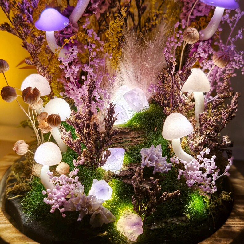 Mushroom Lamp with Amethyst Accent, LED Night Light, 2200K Warm White, Matte Finish, 6.3 Inch Height, 3.94 Inch Diameter