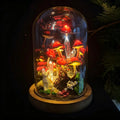 Red White Dots Glowing Mushroom Lamp with Crystal and Cat Figurine, Memorial Night Light with Vial for Pet Hair and Notes