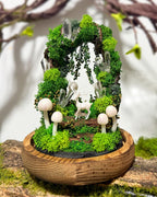 Deer and Mushroom Night Light with Wooden Base, Acrylic or Glass Dome, USB or Battery Powered