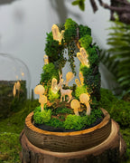 Deer and Mushroom Night Light with Wooden Base, Acrylic or Glass Dome, USB or Battery Powered