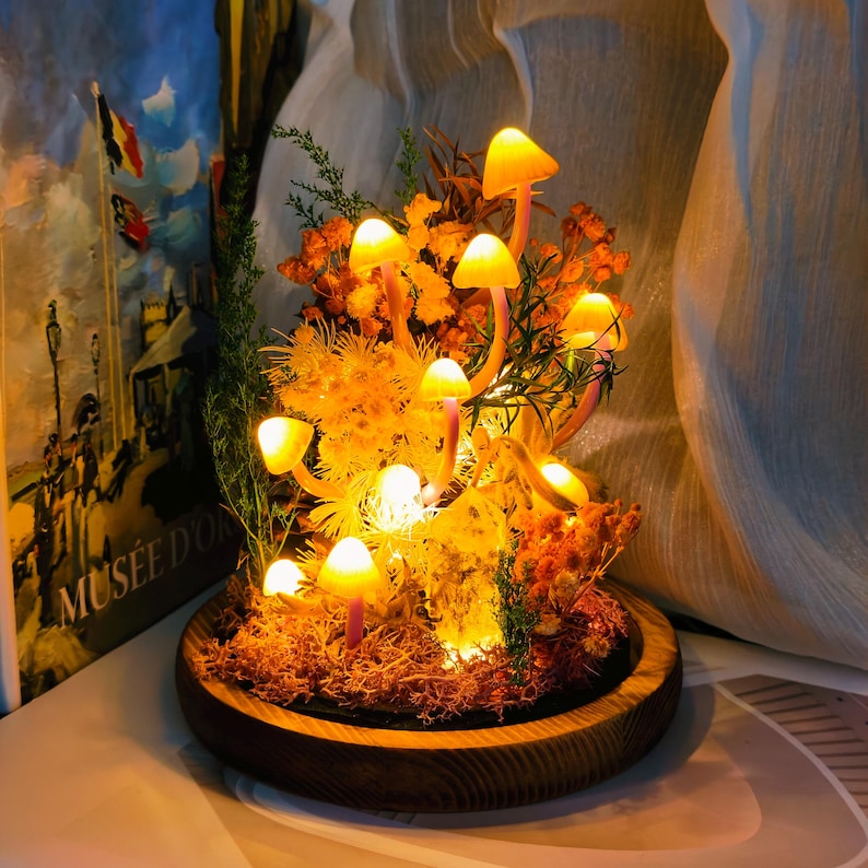 Mushroom Lamp LED Night Light Handmade Crystal Dome Light for Home Decor Battery or USB Powered